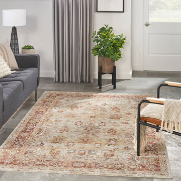 Sahar SHR02 Traditional Persian Vintage Distressed Floral Ornate Medallion Border Soft-Touch Polyester Low Profile Short Pile Ivory Rug-Nourison-Rug Love - The Most Loved Rug Store